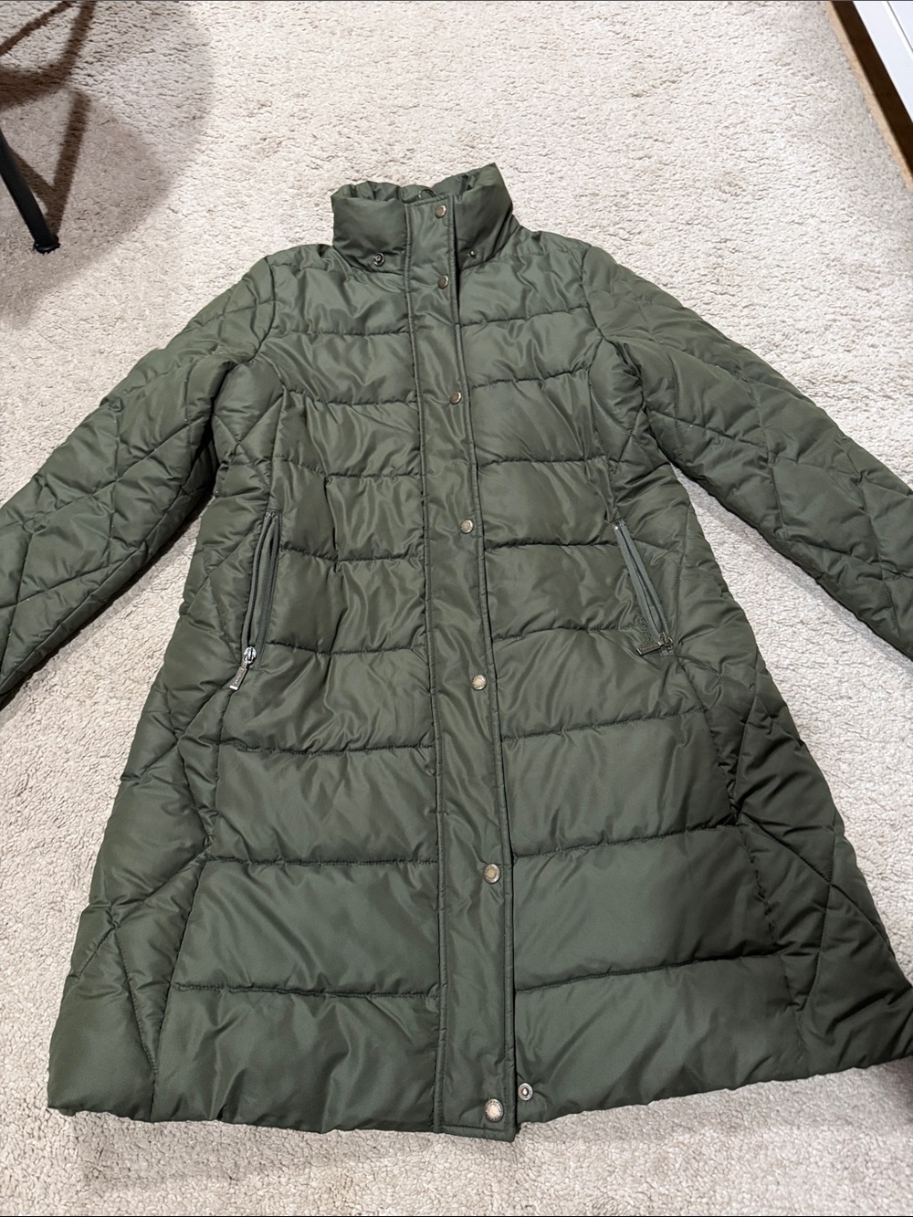 Barbour Olive Green Long Puffer Coat